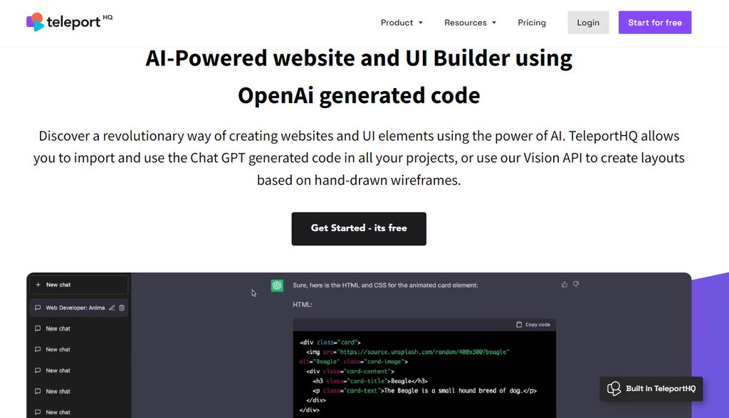 Creador de sitios web TeleportHQ