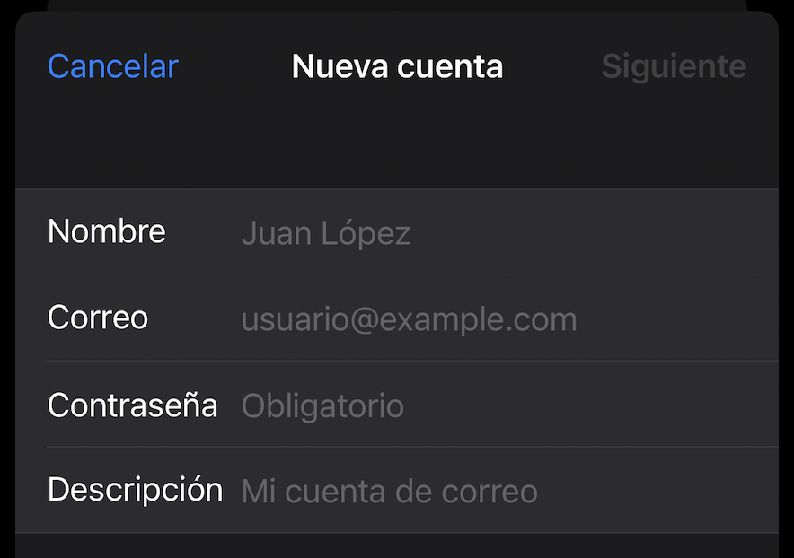 Agregar Nueva cuenta en iPhone