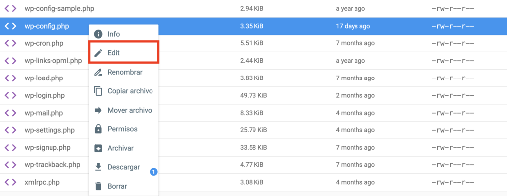 Opción Editar de hPanel
