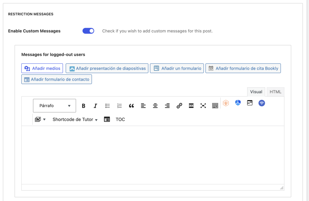 Mensaje de restricción de WP