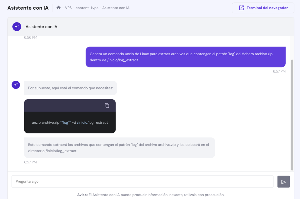Asistente con IA de Hostinger
