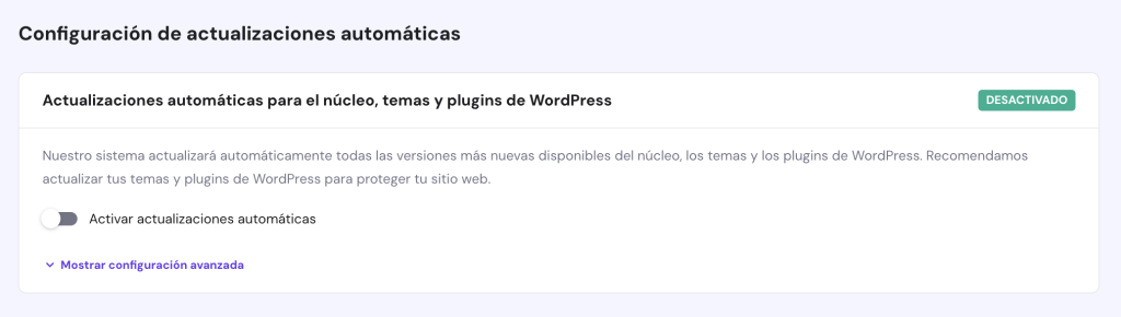 Configuración de actualizaciones automáticas de hPanel