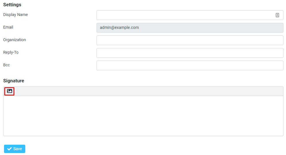 Das Menü Settings auf Hostingers Webmail mit dem hervorgehobenen Feld Bild hinzufügen