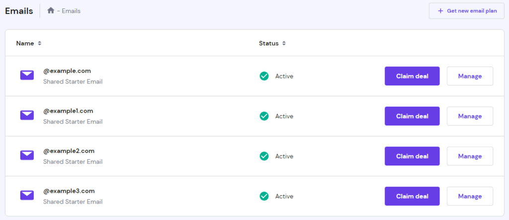 hPanel Abschnitt Email-Accounts
