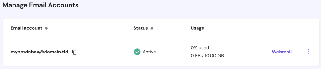 Informationen über das neue E-Mail-Konto