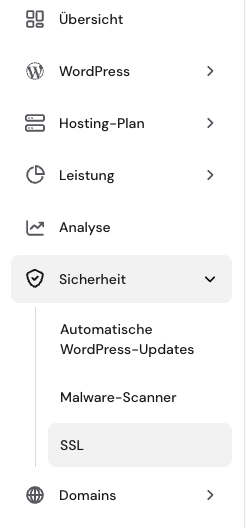 Das SSL-Menü in hPanel