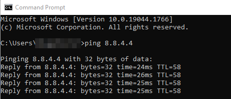 Ausführen des Ping-Befehls in der Windows-Eingabeaufforderung