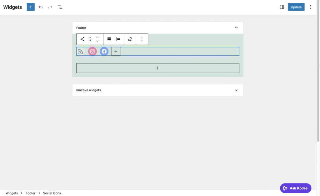Ein ausgewähltes WordPress-Widget im Customizer eines klassischen Themes