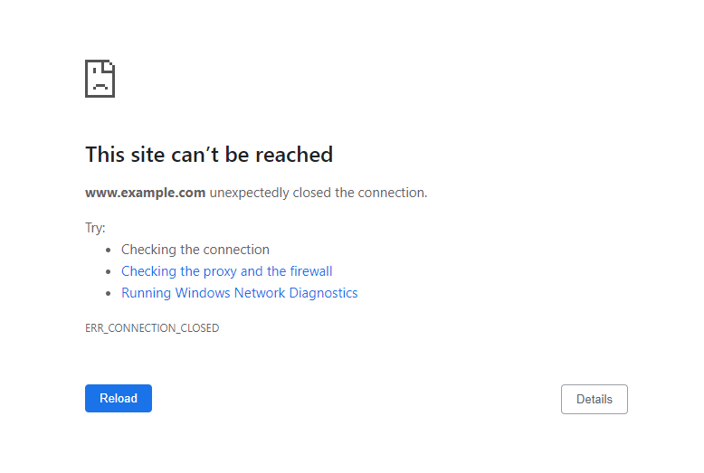 Die Seite „ERR_CONNECTION_CLOSED“ in Google Chrome