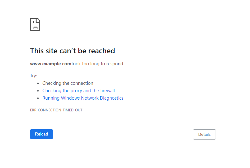 Die Seite „ERR_CONNECTION_TIMED_OUT“ in Google Chrome