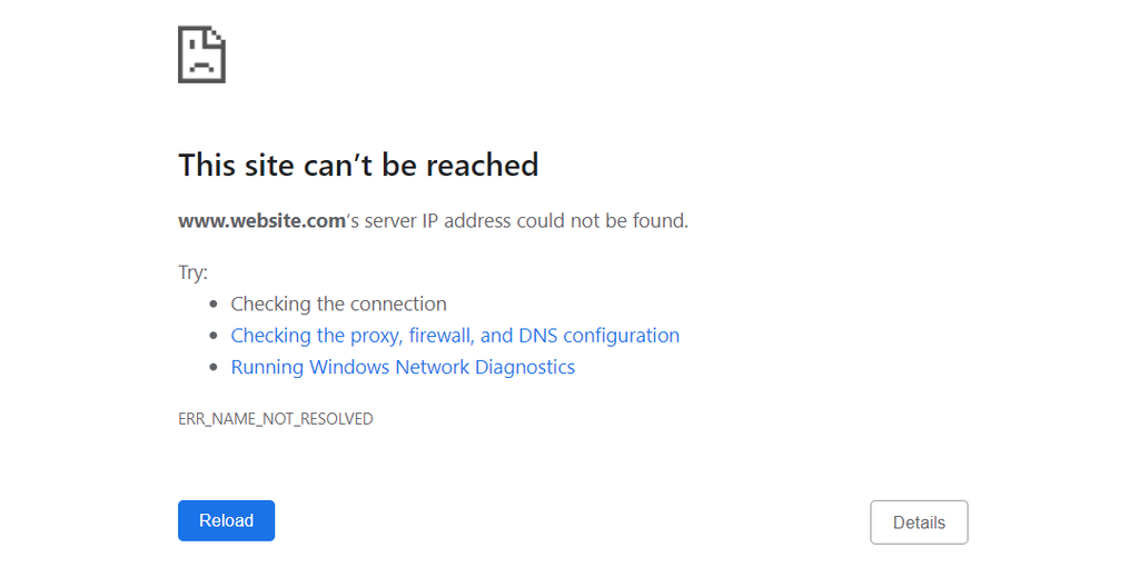 Die Seite „ERR_NAME_NOT_RESOLVED“ in Google Chrome