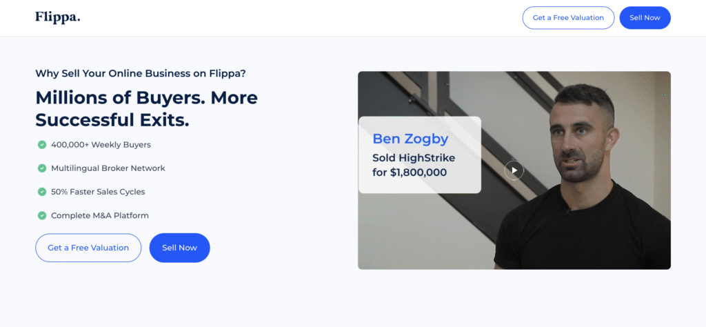 Startseite der Flippa-Website