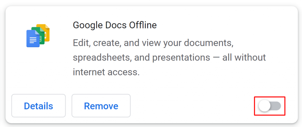 Die Umschaltfläche zum Deaktivieren der Chrome-Browsererweiterungen
