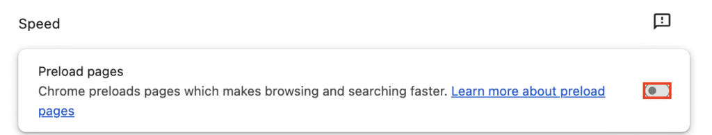 Die Option „Seiten vorab laden“ im Einstellungen-Menü von Chrome