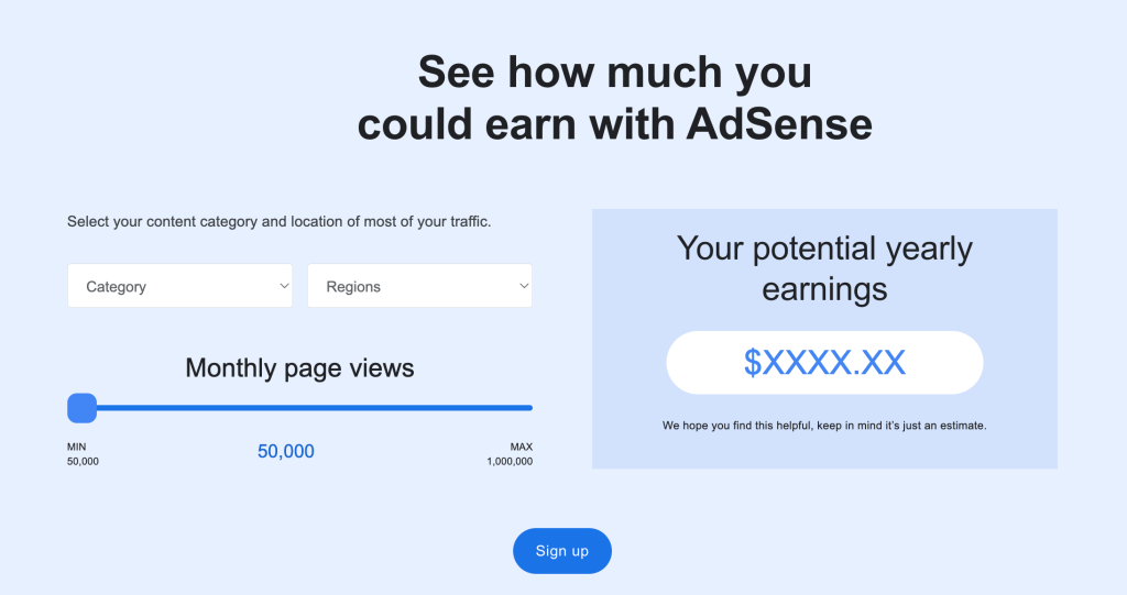 Google AdSense Rechner für potenzielle Jahreseinnahmen