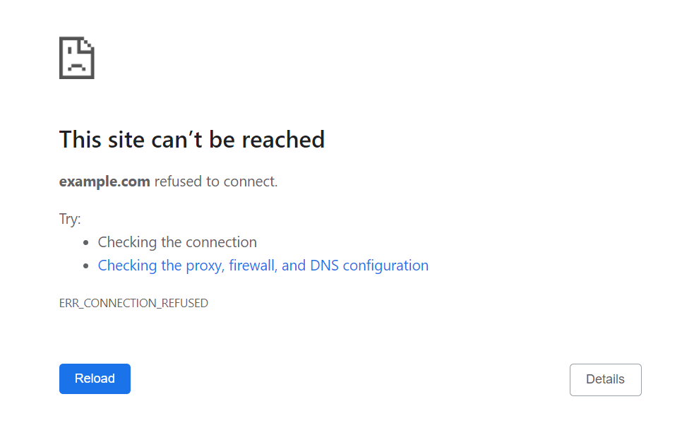 Die Fehlerseite **ERR_CONNECTION_REFUSED** in Google Chrome.