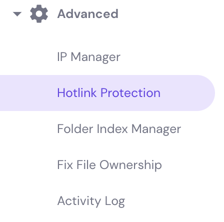 Die Schaltfläche „Hotlink-Schutz“ im hPanel