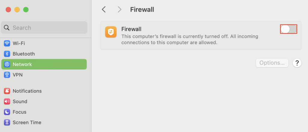 Das Firewall-Menü in macOS