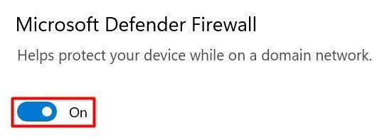 Der Schalter für die Microsoft Defender-Firewall unter Windows.