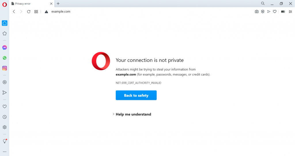 „Ihre Verbindung ist nicht privat“-Variante im Opera-Browser
