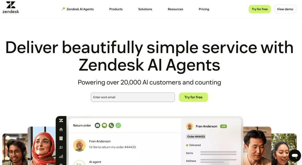 Startseite von Zendesk