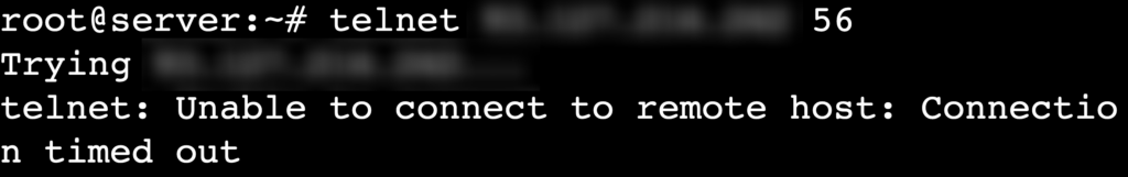 Die Ausgabe des Befehls `telnet remote_server_ip port` in der Telnet-Sitzung des Terminals