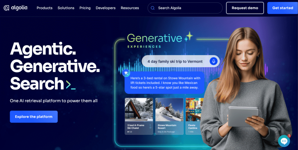 Startseite von Algolia