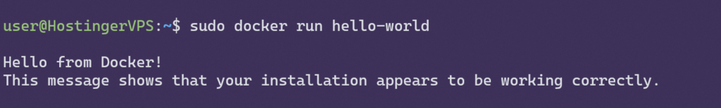 Docker testen, indem Sie das Image hello-world ausführen.