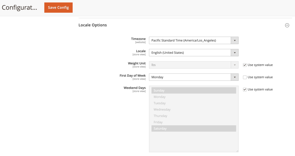 Anpassen der Gebietsschema-Optionen des Shops in Magento 2