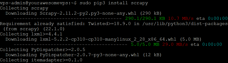 pip installiert Scrapy und seine Abhängigkeiten