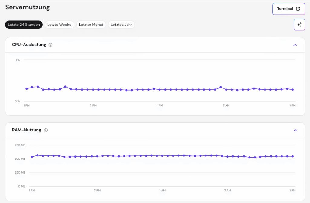 Die Seite „Server Usage“ im VPS-Bereich von hPanel