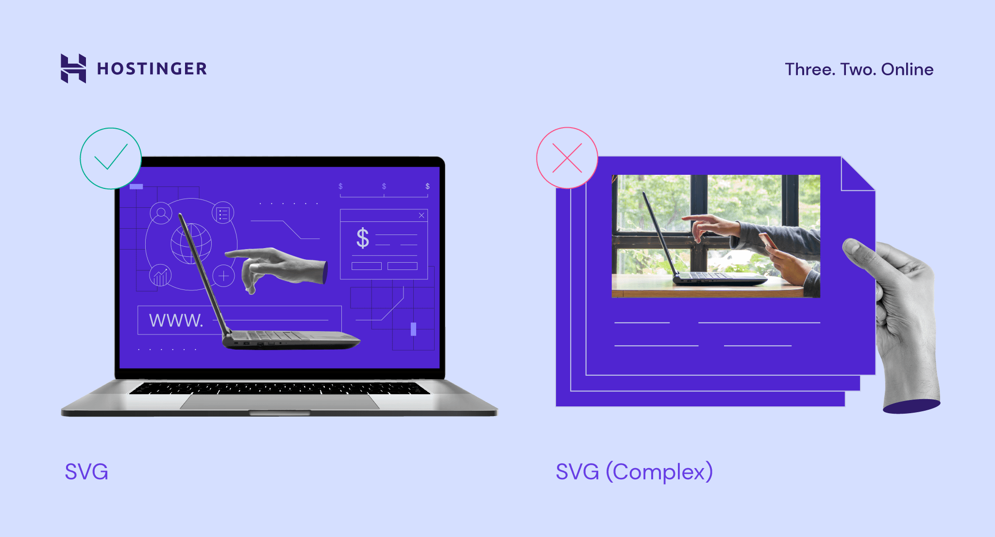 Gegenüberstellung von Bildern in SVG und komplexem SVG.