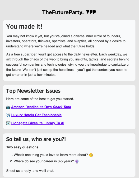 Willkommens-E-Mail von TheFutureParty