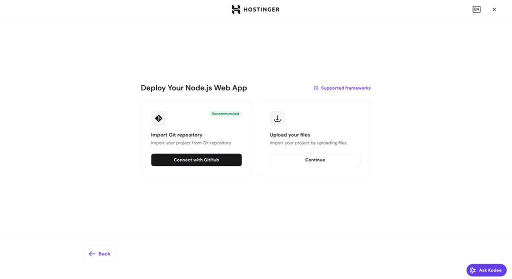 Bereitstellungsoptionen für Node.js-Webanwendungen bei Hostinger