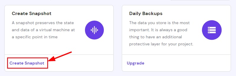 The Create snapshot option for VPS