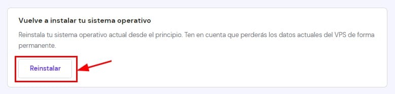 El botón Reinstalar sistema operativo