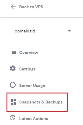 The Snaphots & Backups option in VPS