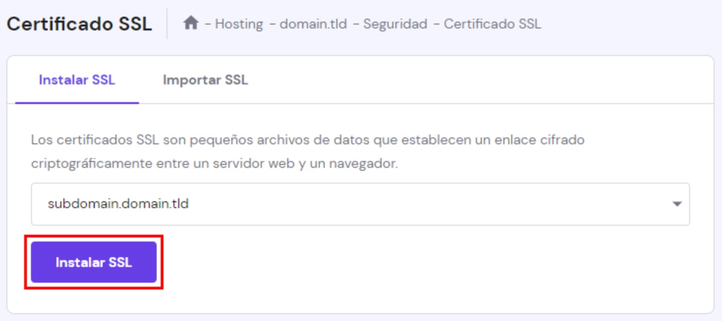 Instalar un certificado SSL