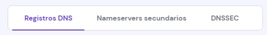 Las pestañas Registros DNS para gestionar DNS, Servidores de nombres hijos y DNSSEC para un dominio