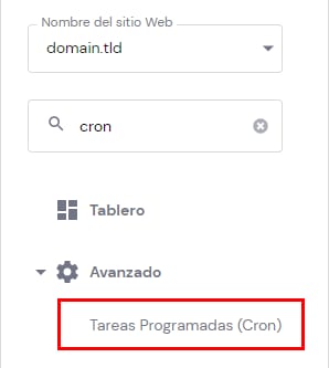 La barra lateral de hPanel mostrando la opción Tareas Programadas