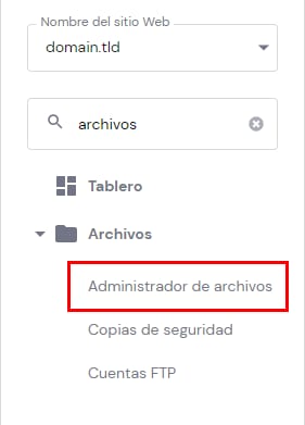 La barra lateral de hPanel mostrando la opción Administrador de archivos