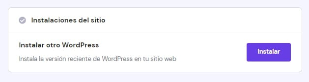 La sección Instalaciones del sitio en WordPress → Vista general → Tablero principal