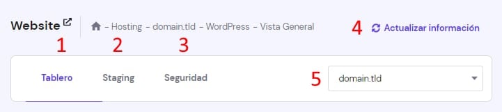 Las opciones de la sección WordPress → Vista General