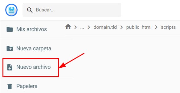 El Administrador de archivos mostrando cómo crear un nuevo archivo