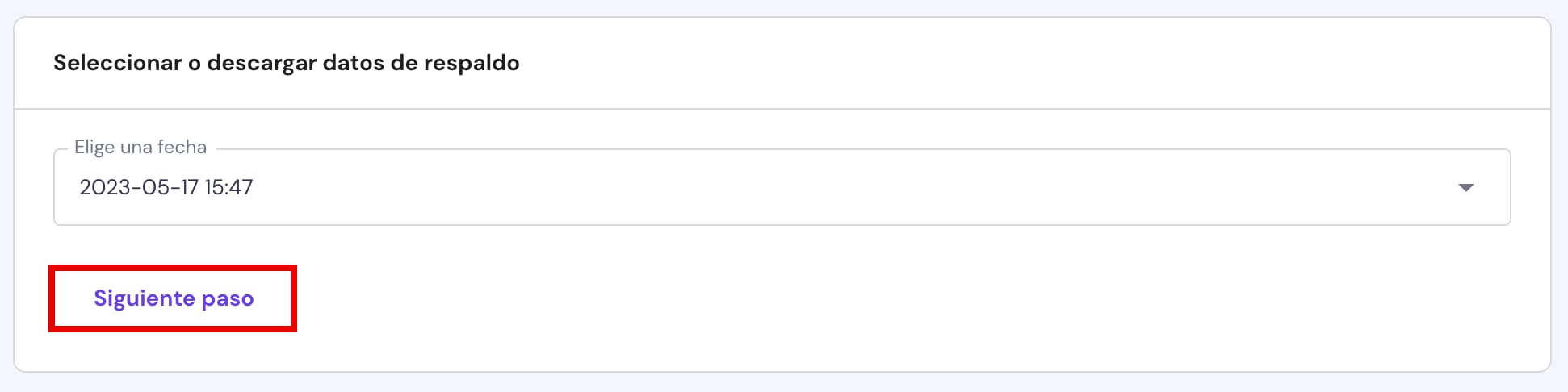 Seleccionar la fecha de una copia de seguridad