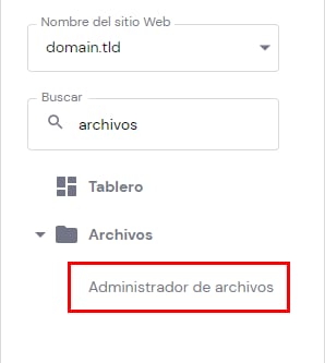 La barra lateral de hPanel mostrando la opción Administrador de archivos