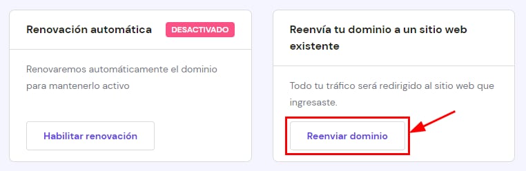 Redirigir un dominio sin un plan de hosting desde hPanel