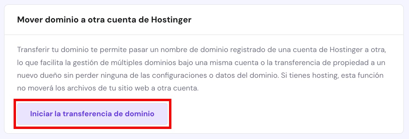 El botón Iniciar traslado de dominio