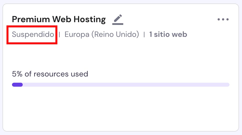 Ejemplo de cuenta de hosting suspendida