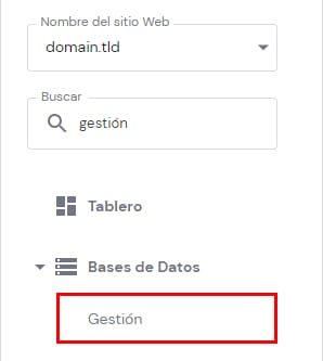 La barra lateral de hPanel mostrando la opción Gestión de bases de datos